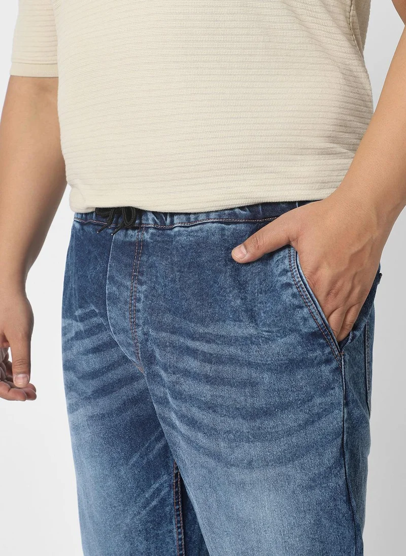 Urbano Fashion  Urbano Plus Men's Blue Washed Jogger Jeans Regular Fit Stretch for Men | Best Price UAE